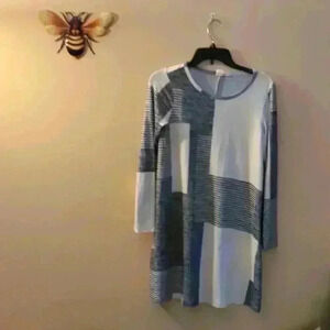 GAP Blue Colorblock Long Sleeve Casual Light Knit Shift Dress Size XS